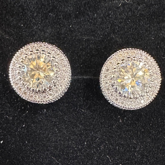 Jewelry - Silver Round MOISANITE ****Halo Stud Earrings *** TEST LIKE A DIAMOND!!!!